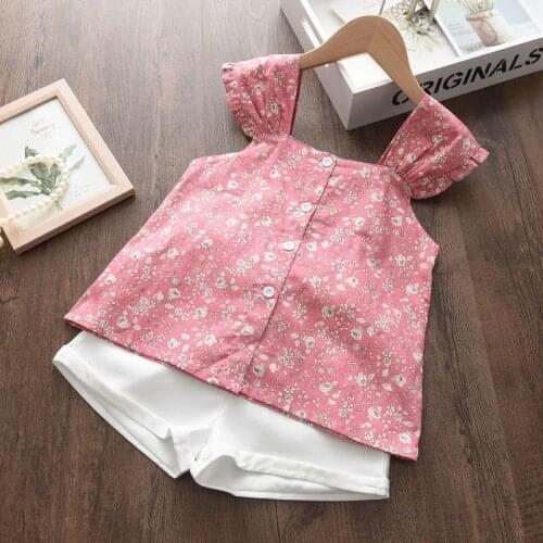 Summer Kids Clothes Sets Small Flying Sleeve Cotton Floral Top+Shorts 2pcs Suits Toddler Girls Outfits Casual Tracksuits 2-6Year
