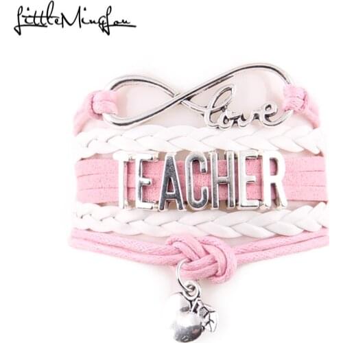 Little MingLou Infinity Love Teacher bracelet charm leather wrap bracelets & bangles for women men jewelry Teachers Day gift