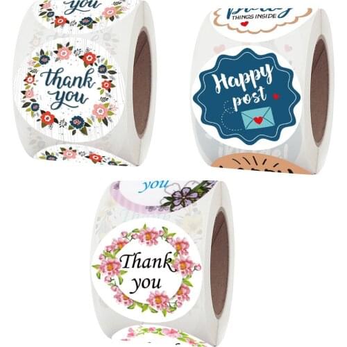 38mm Thank You Stickers Floral Sealing Labels For Wedding Party Cards Decoration Envelope Fixed Stickers Stationery Supplies