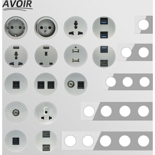Avoir Wall Electrical Sockets Gray Glass Panel EU FR UK Standard Outlets TV Rj45 Network Interface Socket With Usb For Home 16A