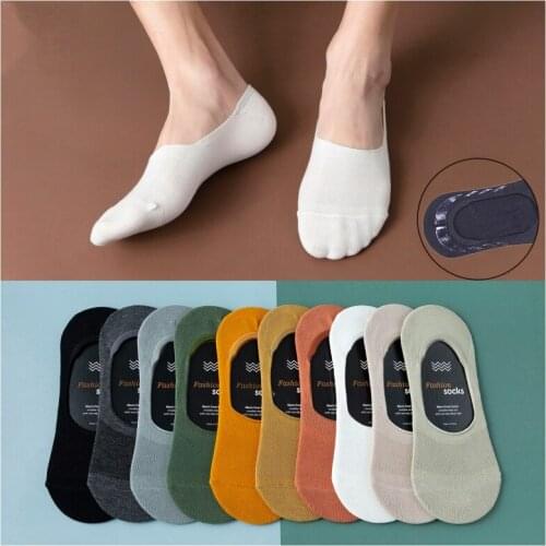 Summer Mens Thin Invisible Socks Mesh Shallow Mouth Boat Socks Cotton Deodorant Pure Color Silicone Non-slip Socks 5 Pairs