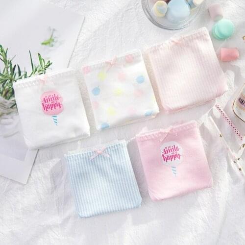 2020 new girls underwear 5pc/lot lace cotton low waist lovely print briefs young girl panties Teenager students dot striped