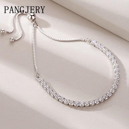 PANGJERY 925 Sterling Silver Sparkling Micro Pave Zircon Bracelets for Women Temperament Adjustable Bead Wedding Jewelry Gifts