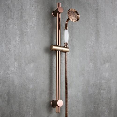 Luxury Rose Gold strong round brass Handhand Shower Head set with Adjustable stainless steel Slide Bar shower head holder-E