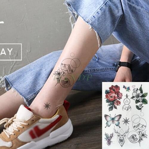 Waterproof Temporary Tattoo Sticker Butterfly flower deer fake tatto flash tatoo tatouage temporaire body art for women girl men