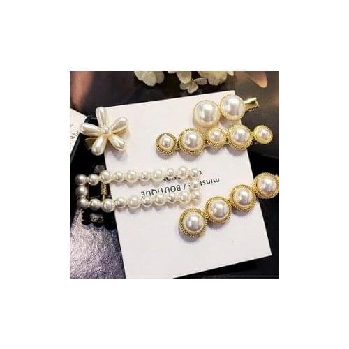 Joker Elegant Temperament Alloy Flower Clip Creative Sweet Imitation Pearl Hairpin Romantic Girl Side Clip Bridal Headdress