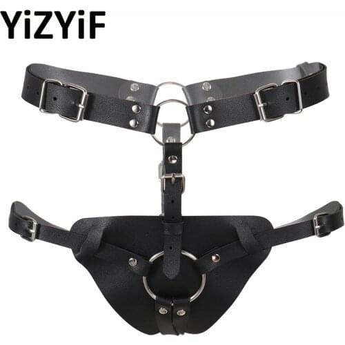 Women Leather Briefs Punk Adjustable Buckle Sexy Panties Femme G-string Thongs Lingerie Underwear Clubwear