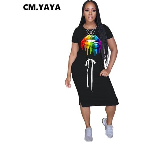 2020 Women Summer Midi Dress Pockets Mouth Print Sporty Sexy Beach Bandage Party Night Casual Street Dresses Vestidos GL1076