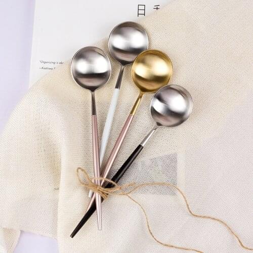 1lot/5pcs Korean Long Handled Spoon Set High Quality Stainless Steel Ice Stirring Serving Spoons Kitchen Tool Big Coffee Scoops