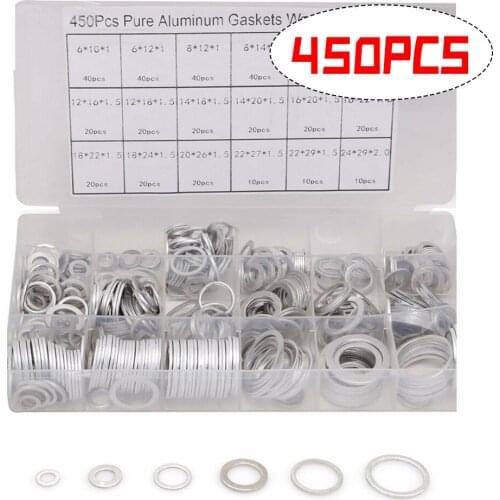 450Pcs Washer Aluminum Alloy Oil Drain Plugs Flat Washers Assortment Kit Household Practical Metal Gaskets Set Accessories