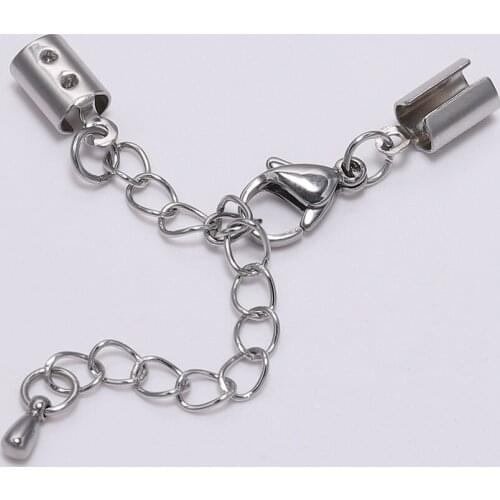 5pcs/lot 1 2 3 4 5mm Stainless Steel chains Tail chain Lobster Clasps Leather Cord Connectors For DIY Jewelry Making Accessories