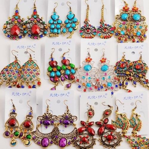 50Pairs/lot mixed Vintage Tibetan Silver/Bronze&Resin Fashion Earrings wholesale earrings New fashion jewelry
