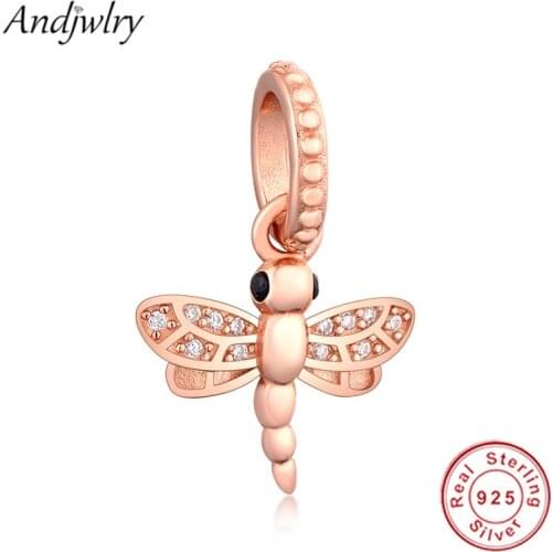 925 Sterling Silver Sparkling Dragonfly Pendant Fit Original Charms Bracelets Dangle Pendant DIY Jewelry Berloque