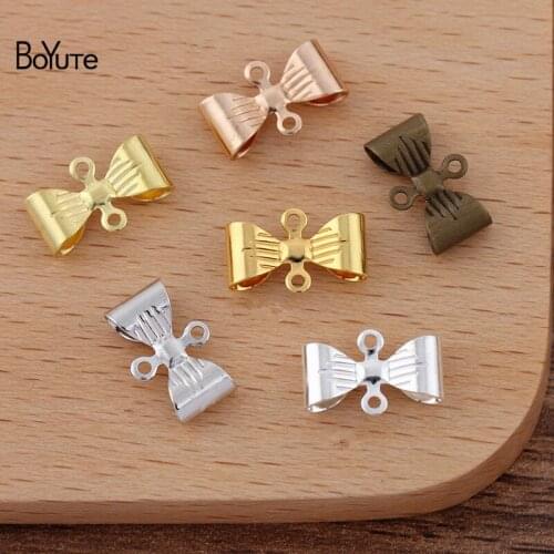 BoYuTe (200 Pieces/Lot) 7*12MM Metal Brass Stamping Bow-knot Connector Charms Diy Hand Made Jewelry Accessories