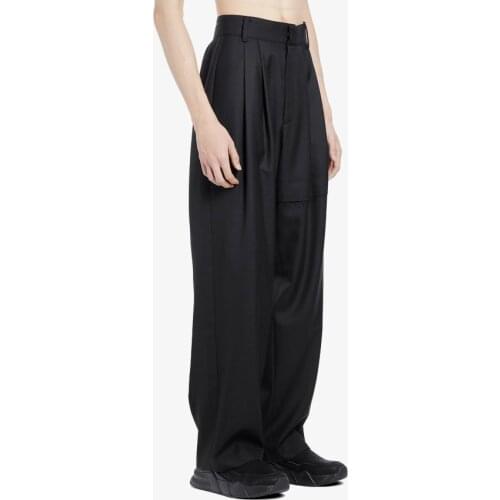 Black mens loose trousers profile straight burr destruction deconstruction Japanese simple trousers