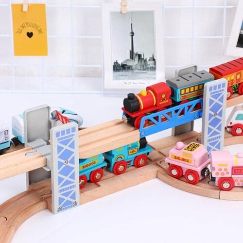 Wooden Double Deck Bridge Overpass Toy DIY Train Tracks Railway Scene Accessory