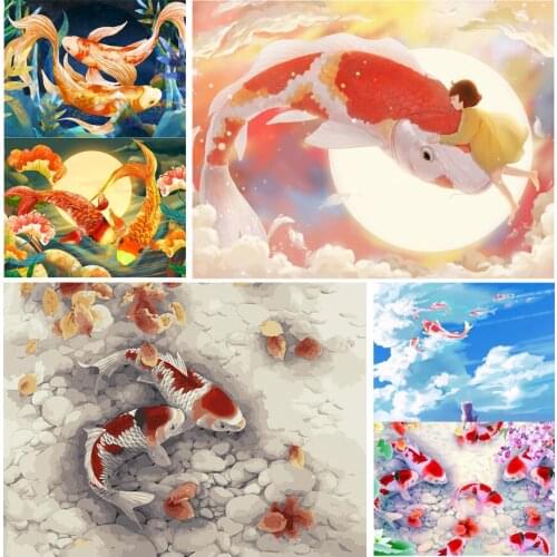 Colorful Fancy Carp Red Fish 5D Diy Full Square and Round Diamond Painting Embroidery Cross Stitch Kit Wall Art Home Decor