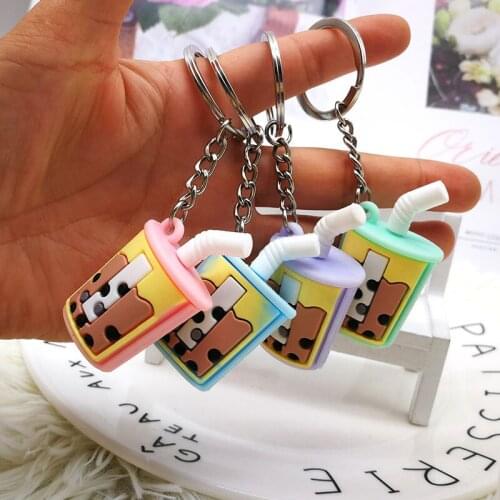 Creative Mini Soft Drink Keychain Coconut Milk Tea Beverage Bubble Tea Acrylic Soft Silica Gel Decompression Jewelry Gift