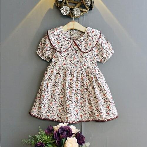 Summer Girls' Dress Pastoral Style Retro Color Lapel Floral Baby Sweet Princess Dress Kids ChildrenS Clothing For Girl
