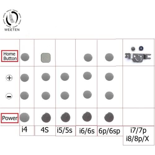 Home & Power & Volume Key Side button metal Gasket for iphone 4 4S 5 5s 6 6s 7 8 x plus inner samll metal cushion shell Repair