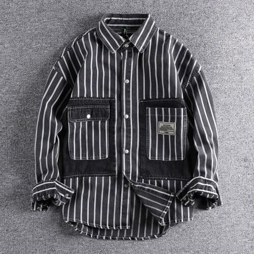 2021 Autumn new trend striped denim jacket mens casual youth handsome coat top outerwear 302