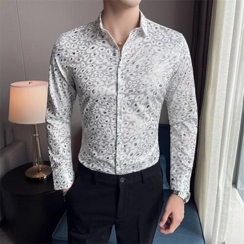 Autumn Hot Sell New Men White Vintage Beach Shirt Fashion Leopard Long Sleeve Hawaiian Shirts Mens Luxury Casual Tops Blouses