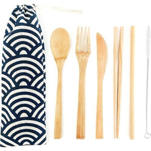 Bamboo Cutlery Set Travel Utensils Biodegradable Wooden Dinnerware Outdoor Portable Flatware Zero Waste Bamboo Tableware Set