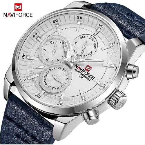 NAVIFORCE Brand Men Military Genuine Leather Sport Watches Mens Watches Waterproof Chronograph Quartz Clock Date Reloj Hombre