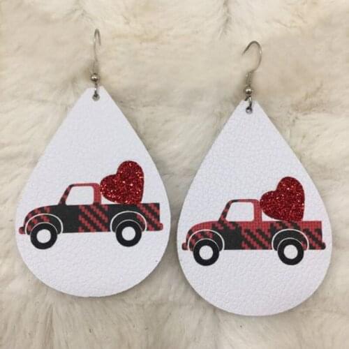 New！Stock Sweetheart Fashion Faux Leather Glitter Teardrop Earrings Lovers Style Petal Shaped Valentines Day Earrings Gifts