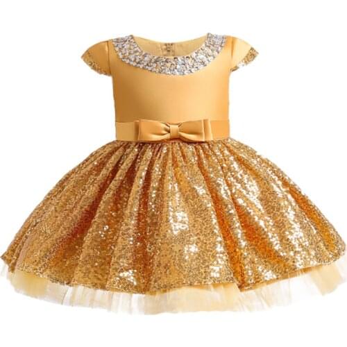 New girl dress Princess Birthday Party sequins beaded dress flower girl Wedding Party Prom dinner party sequins dress