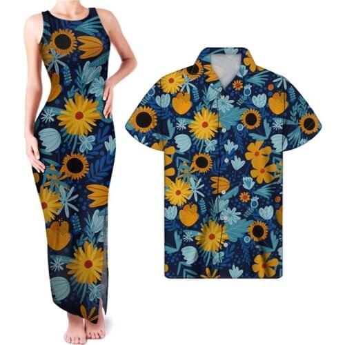 HYCOOL Wholesale Sunflower Print Women Sleeveless Bodycon Pencil Tank Dress Improve Chinese Side Split Long Floral Dresses Women
