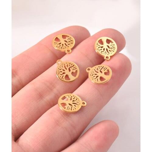 20Pcs/Lot Stainless Steel Round and Tree Charms Necklace Pendants Ocean Beach For DIY Jewelry Making
