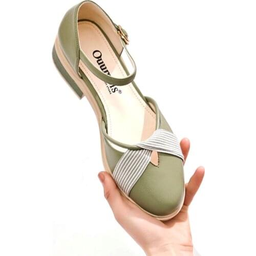 LIHUAMAO summer women square heel sandals casual Med heel Ankle strap fashion round toe elegance lady sandals british style