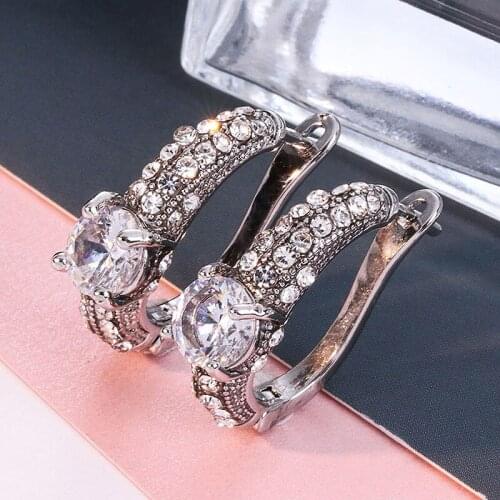 Solid 18k White Gold Moissanite Hoop Earrings Huggie Type Hoop Earrings With 0.5ct Center 5MM Moissanite "U" Hoop Earrings