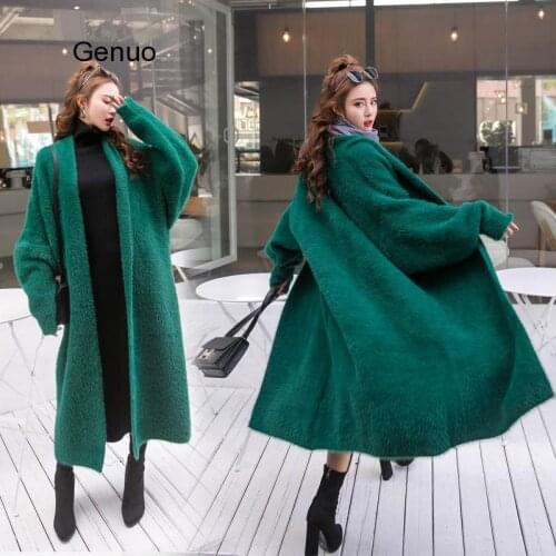 Spring Autumn Women Warm Coat Velvet V-Neck Bat Long Sleeve Solid Jacket Women Loose Oversize Cardigans Sweater Outwear