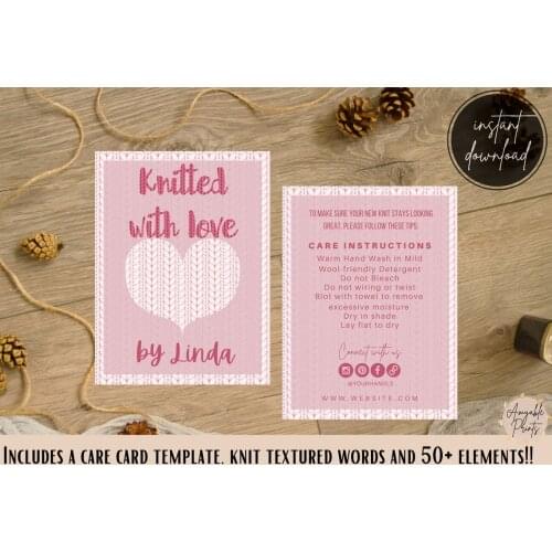 Small business care card template,Packaging card insert,Knit care instructions,Washing instructions template,Editable care cards
