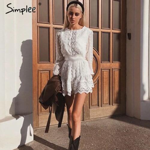 Simplee Sexy white chiffon dress women Long lantern sleeve lace dresses dots female Luxury slim evening party dress vestidos