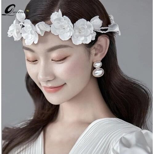 Tiara Unusual Korean Wedding Flower Fashion Hanging Pearl Natural Decorations Accessories For Women Dangle Hair Accessories