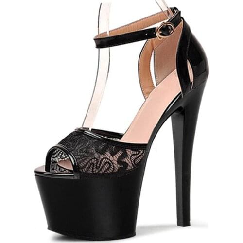 Black dress super 17 cm high heels Roman sandals style fashion shoes