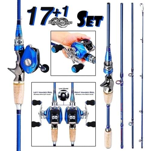 Sougayilang Rod and Reel 2.1M/2.4M Carbon 4 Pieces Fishing Rod with 17+1BB Baitcasting Reel Freshwater Fishing Kits