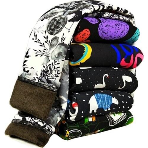 Cartoon Print Thickened Autumn Winter Children Kids Girls Pants for Boys Warm Trousers Legging Clothing