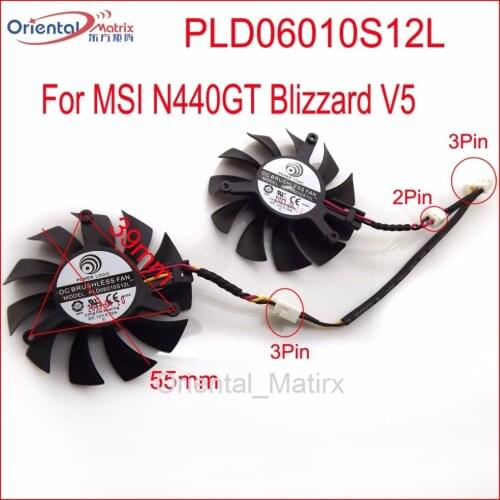 Free Shipping 2pcs/Lot PLD06010S12L 55mm 12V 0.20A 3Pin VGA Fan For MSI N440GT Blizzard V5 Graphics Card Cooling Fan