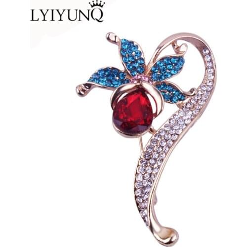 LYIYUNQ Vintage Elegant Flower Brooch Pin Fashion Costume Jewelry Clothes Accessories Crystal Plant Brooches For Women Wedding
