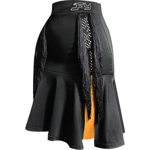 Latin Dance skirt womens new split practice skirt dance fringe tassel half skirt lotus leaf skirt