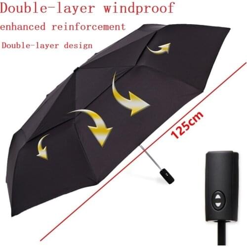 125cm double-layer automatic opening and closing reinforced umbrella, three-fold enlarged umbrella for men, business umbrella