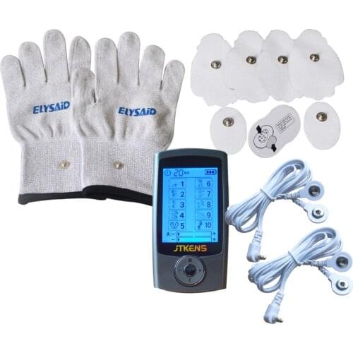 10Modes TENS Healthcare Muscle Stimulator Massager Relax and Relieve Pain+1Pr Physiotherapy Conducting Gloves