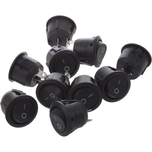 10Pcs AC 6A 10A 250V On Off Snap in SPST Round Boat Rocker Switch Black Drop shipping