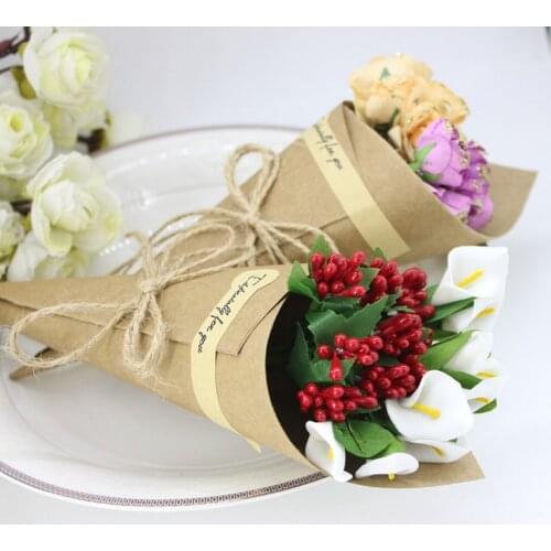 1000pcs/lot DIY Handmade Kraft Paper Candy Boxes with Rope Tag Flower Cones Holder Ice Cream Wedding Table Decor Party Gift Box