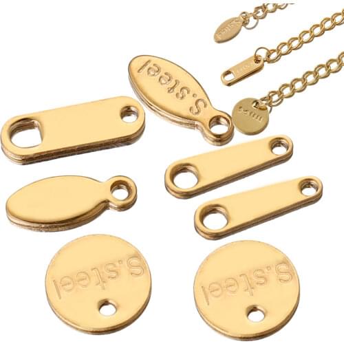 50pcs Stainless Steel Sculpture Oval Charm Pendant Small Extend Chain Tail Tag Jewelry Making Findings DIY Accessories Crafts