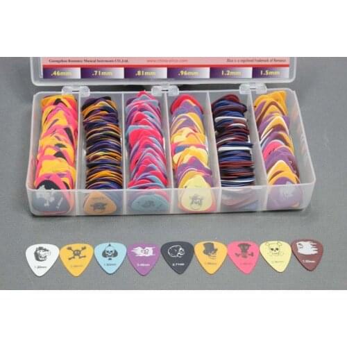 600pcs Alice AP-600D Skull Celluloid Guitar Picks Plectra + Case (0.46 0.71 0.81 0.96 1.2 1.5mm)